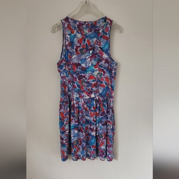 THEORY | Silk dress Achi Perplexing Watercolor red blue sz 6 - Picture 7 of 7